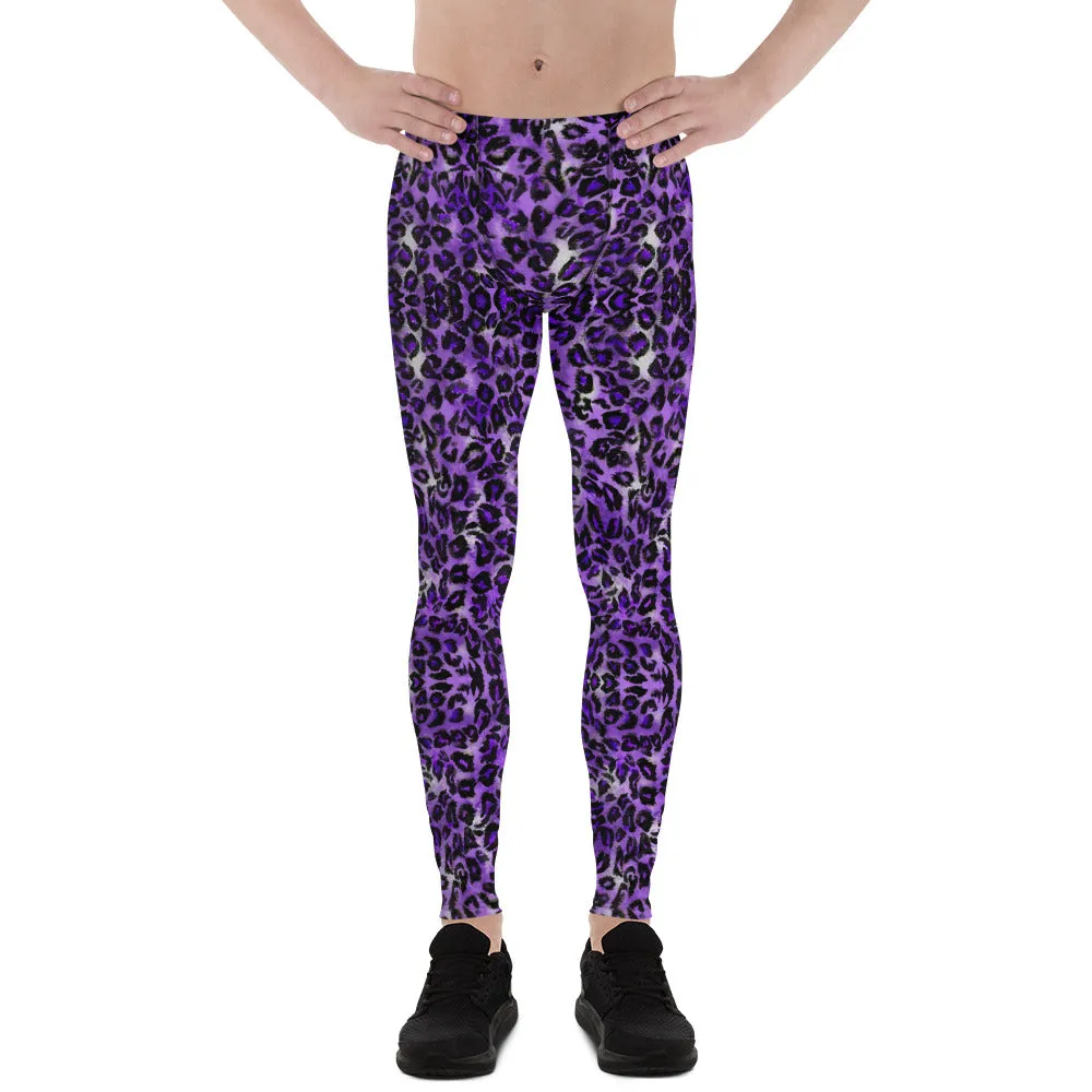 Purple Leopard Men's Leggings, Leopard Animal Print Meggings Compression Tights-Made in USA/EU