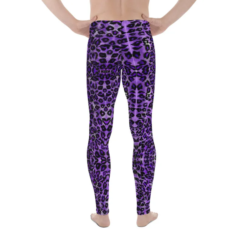 Purple Leopard Men's Leggings, Leopard Animal Print Meggings Compression Tights-Made in USA/EU