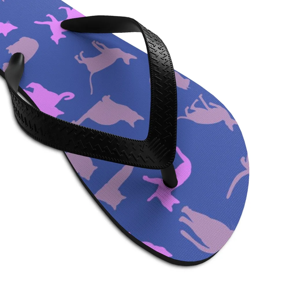 Purple Pink Cat Print Flip-Flops, Unisex Cat Sandals For Men & Women- Printed in USA