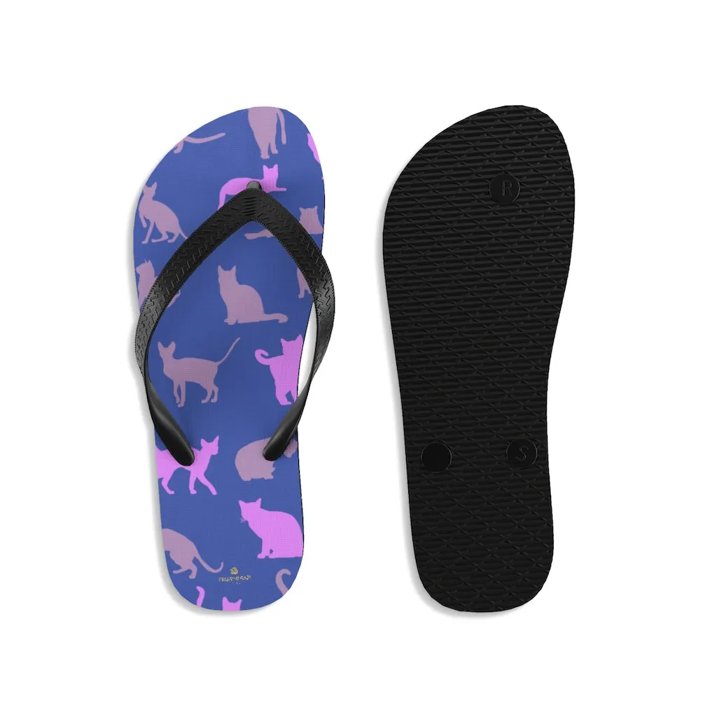 Purple Pink Cat Print Flip-Flops, Unisex Cat Sandals For Men & Women- Printed in USA