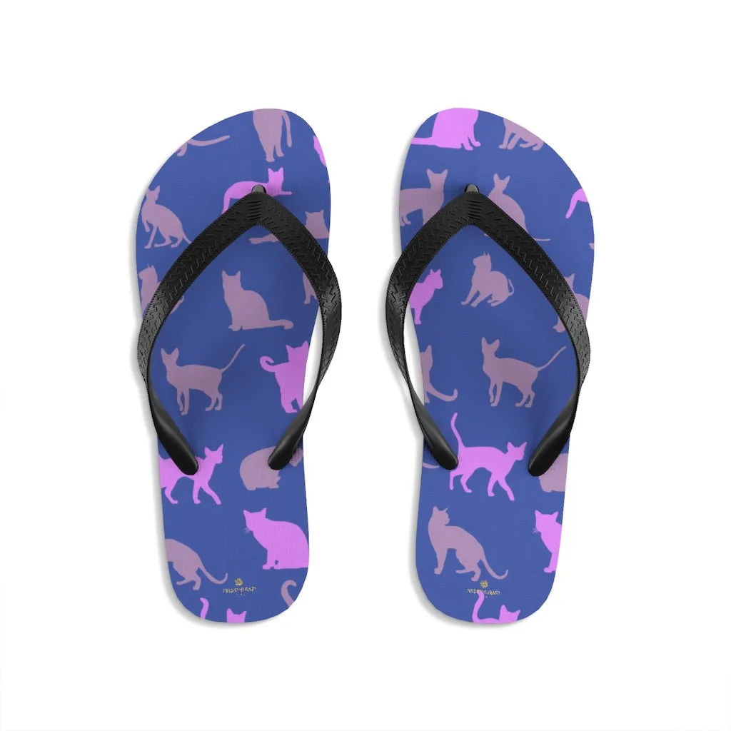 Purple Pink Cat Print Flip-Flops, Unisex Cat Sandals For Men & Women- Printed in USA