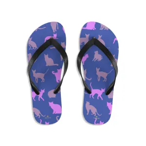 Purple Pink Cat Print Flip-Flops, Unisex Cat Sandals For Men & Women- Printed in USA