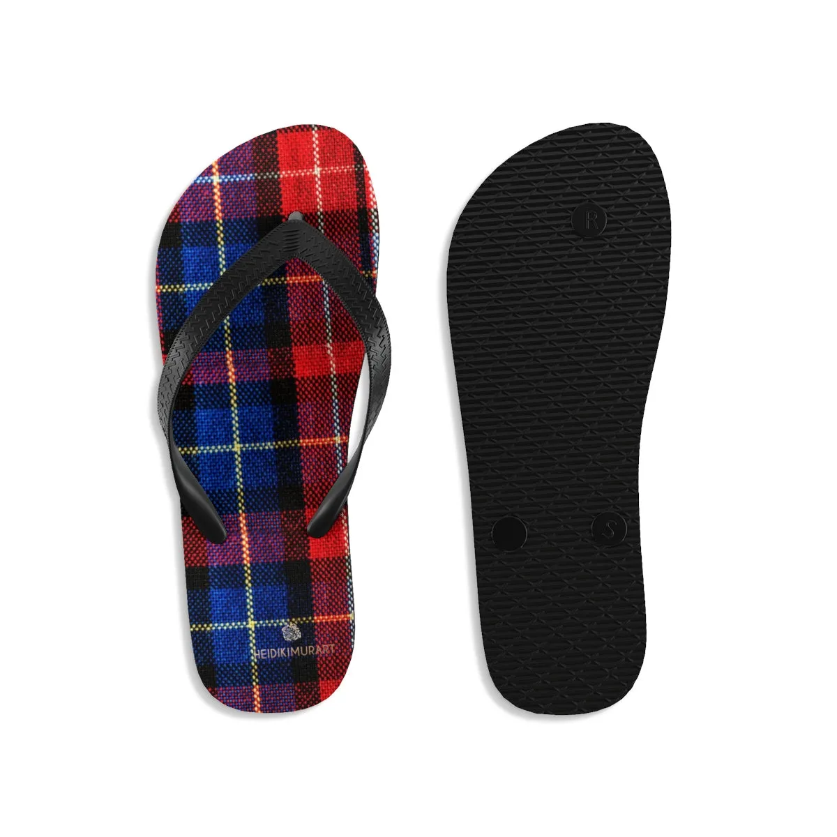 Red Plaid Flip Flops, Tartan Scottish Classic Print Unisex Designer Flip-Flops - Made in USA