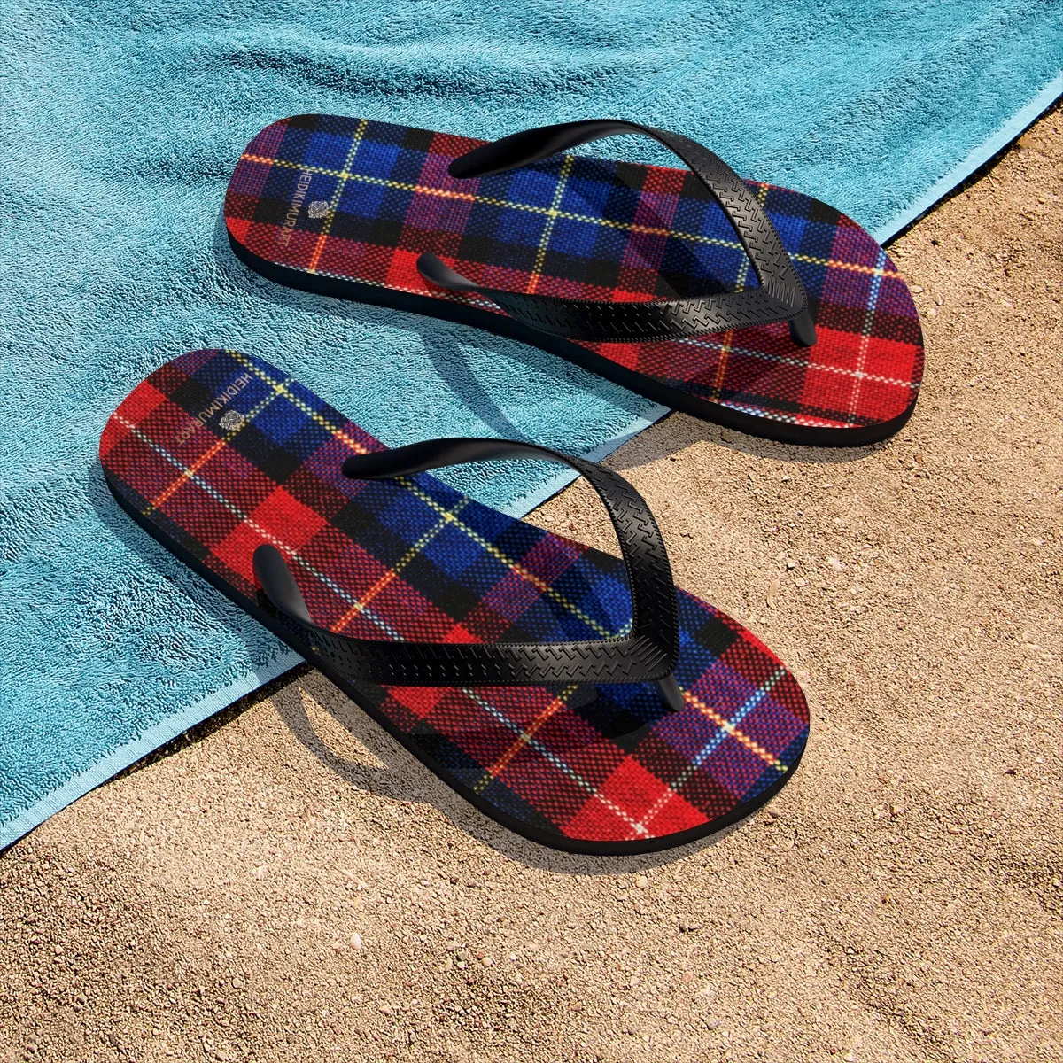 Red Plaid Flip Flops, Tartan Scottish Classic Print Unisex Designer Flip-Flops - Made in USA