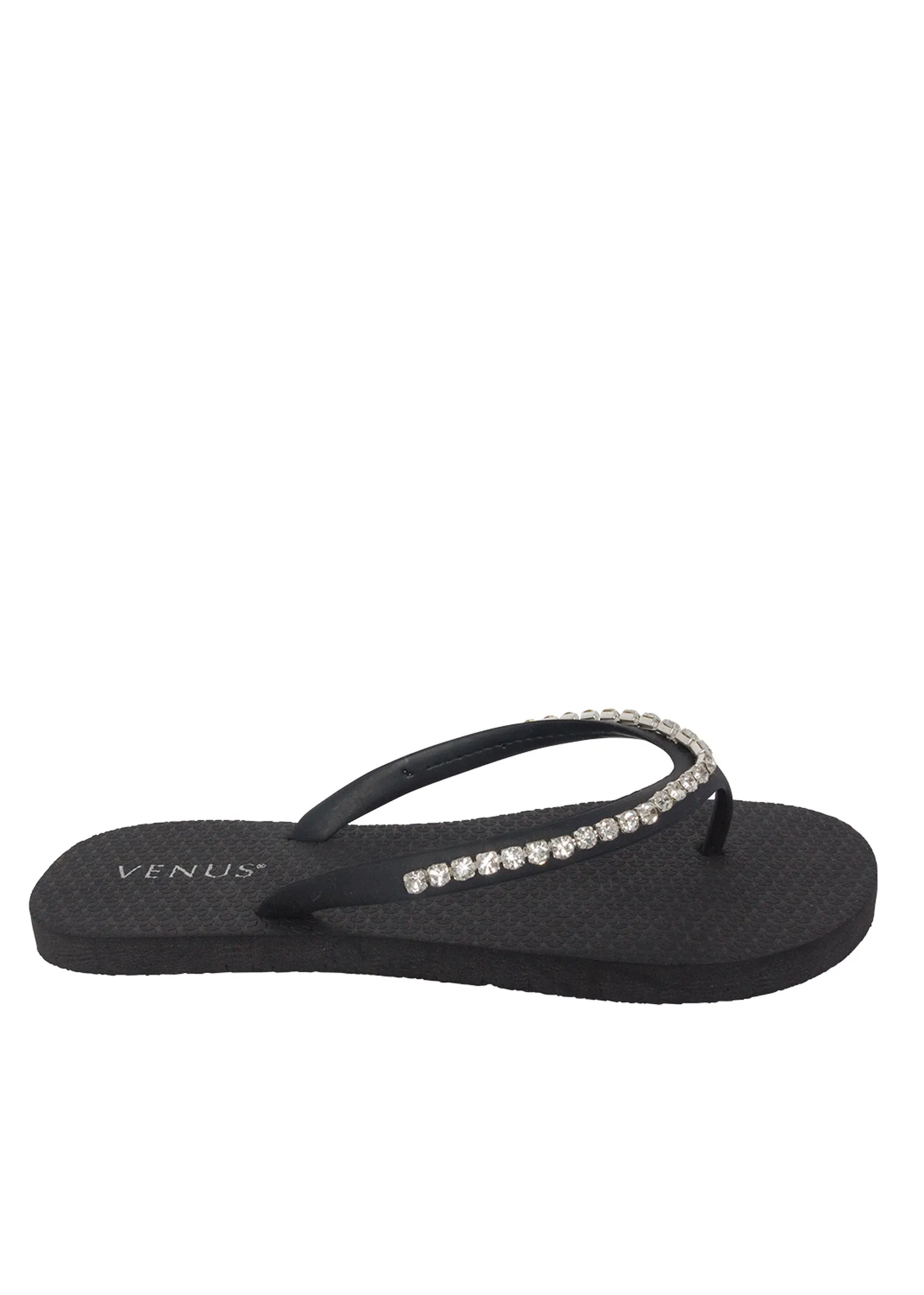 Rhinestone Flip-Flop Sandals - Black