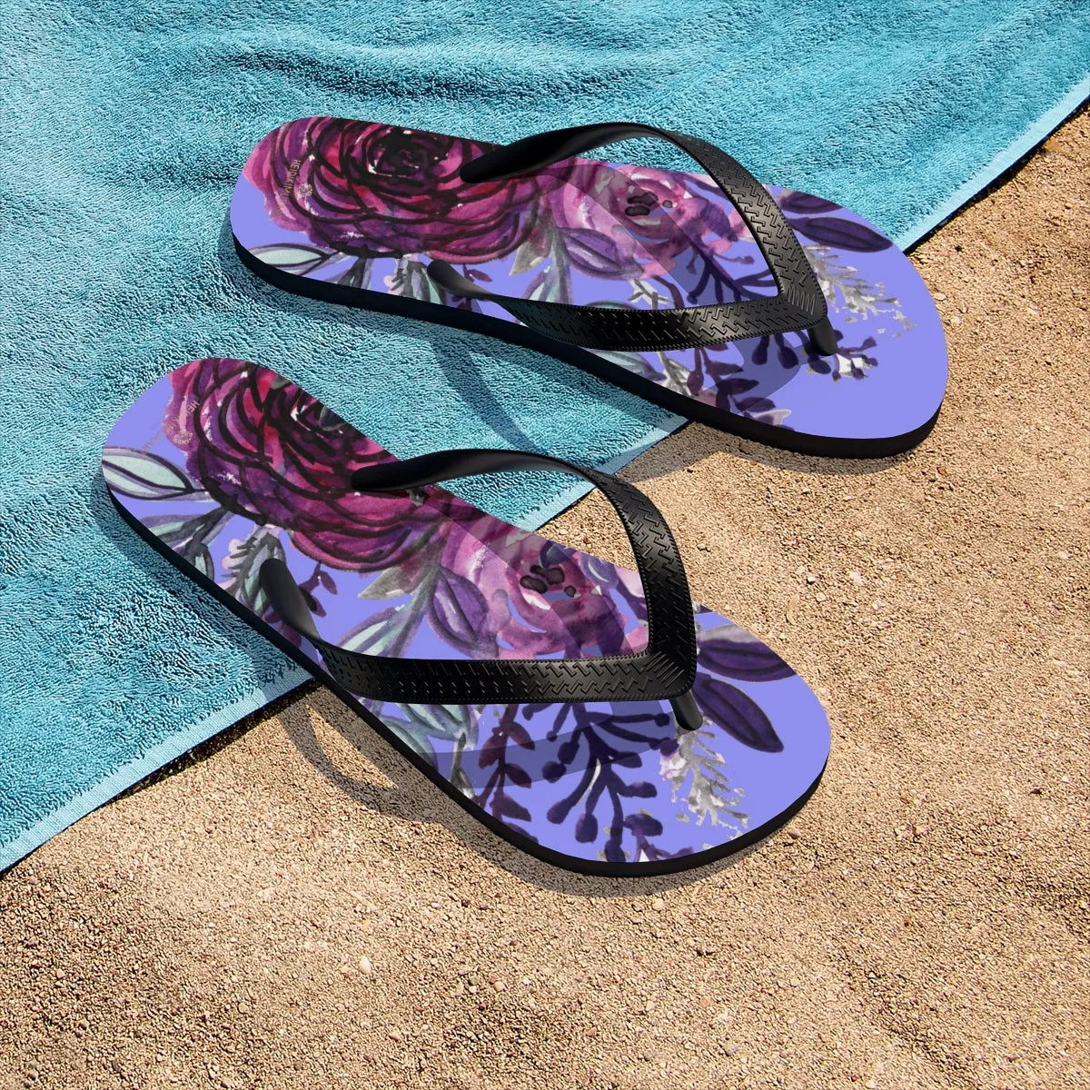 Romantic Purple Rose Flip Flops, Best Floral Print Women's Unisex Flip-Flops - Made in USA