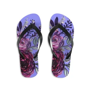 Romantic Purple Rose Flip Flops, Best Floral Print Women's Unisex Flip-Flops - Made in USA