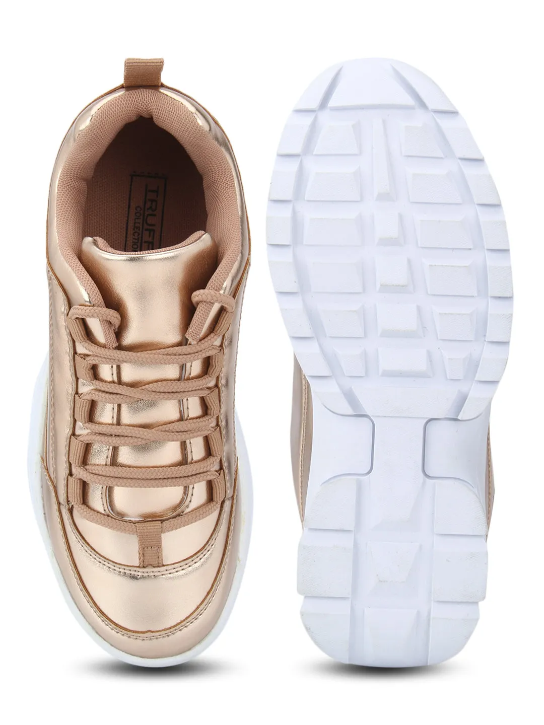 Rose Gold Cleated Bottom Lace-Up Sneakers