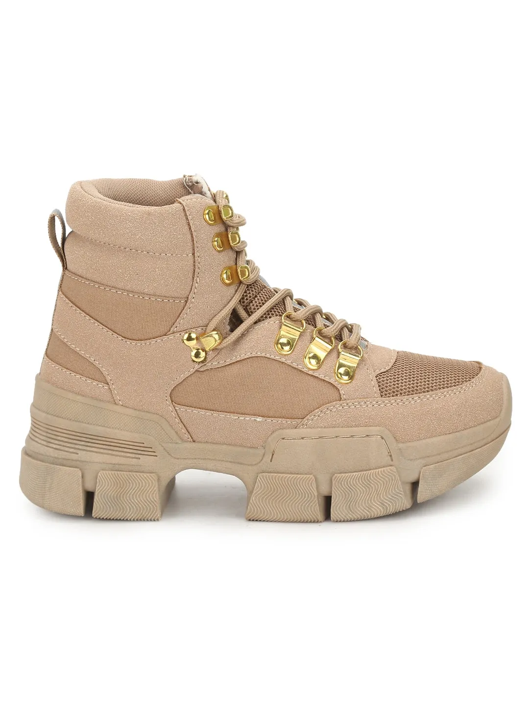 Sand Micro Heeled Lace-Up Sneakers