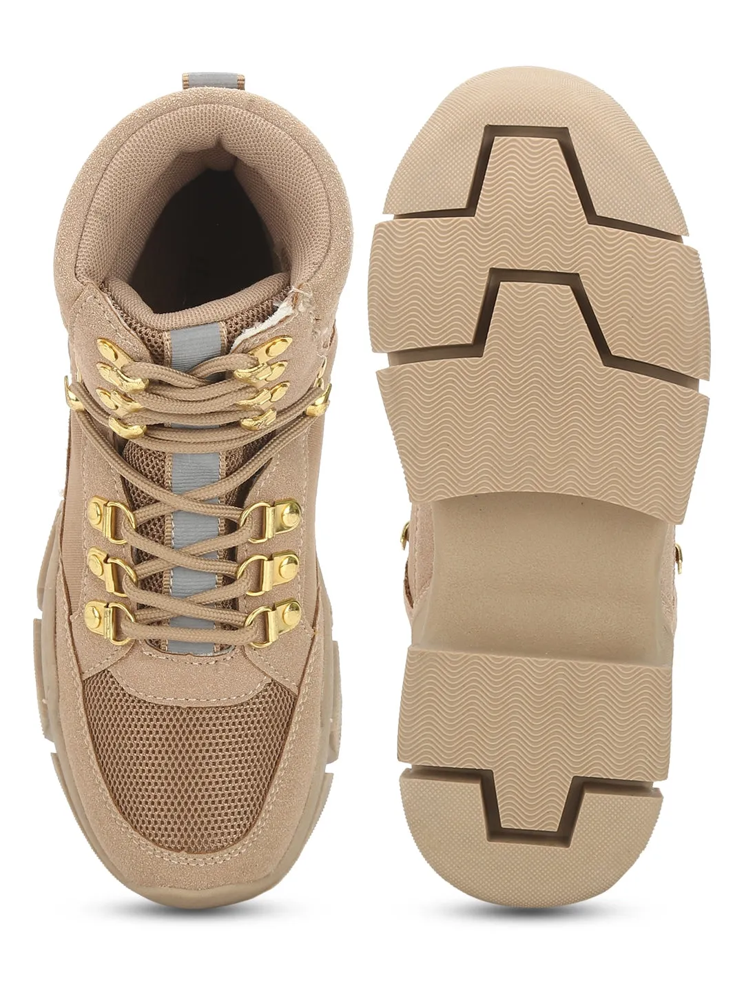 Sand Micro Heeled Lace-Up Sneakers