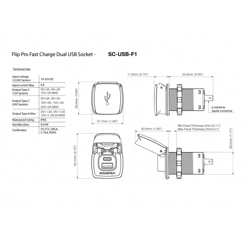 Scanstrut – Flip Pro – Dual USB Socket – (SC-USB-F1 ) and Bracket