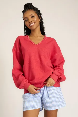 Scorpio Notch Neck Sweatshirt - Red Dahlia