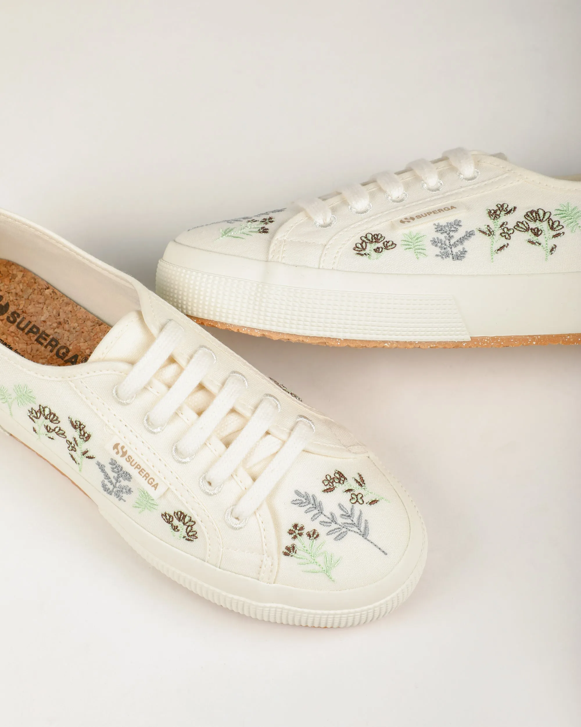 Superga 2750 Organic Flowers Embroidery Green Chocolate