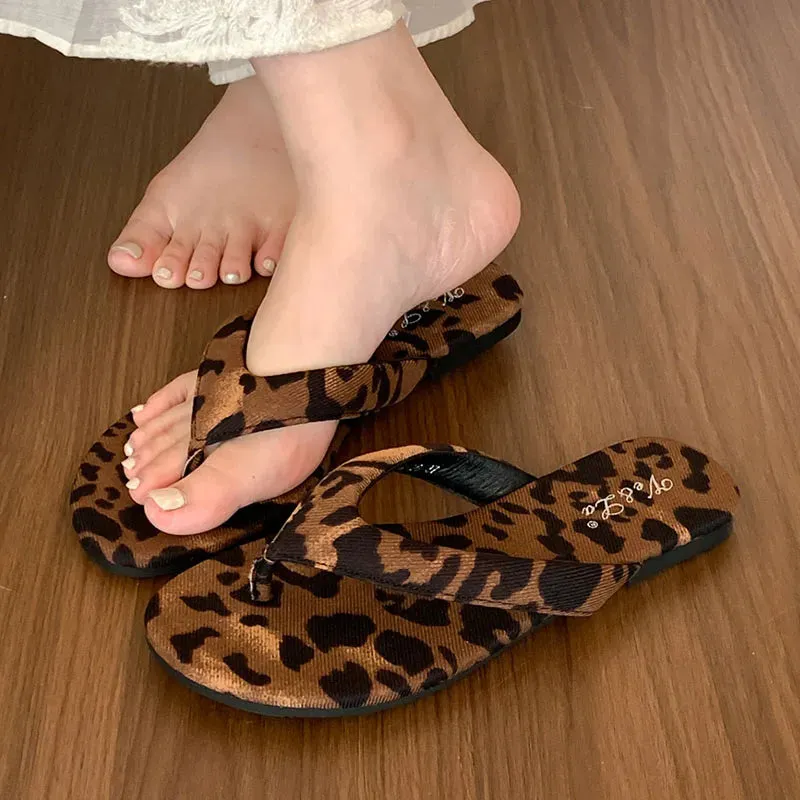 TAVIMART  -  Fashion Leopard Print Ladies Slippers Female Slip On Shallow Flip Flops Footwear Low Heels Women Pumps Slides Shoes Muj