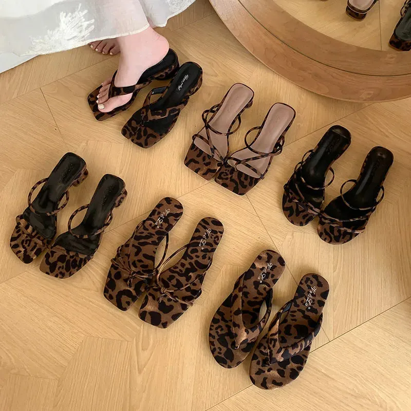 TAVIMART  -  Fashion Leopard Print Ladies Slippers Female Slip On Shallow Flip Flops Footwear Low Heels Women Pumps Slides Shoes Muj