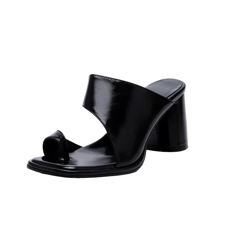 TAVIMART  -  Woman Sandals Patent Leather Shoes Woman Chunky Heel 7.5 CM Flip Flops Elegant Ladies Shoes New Summer Sandal