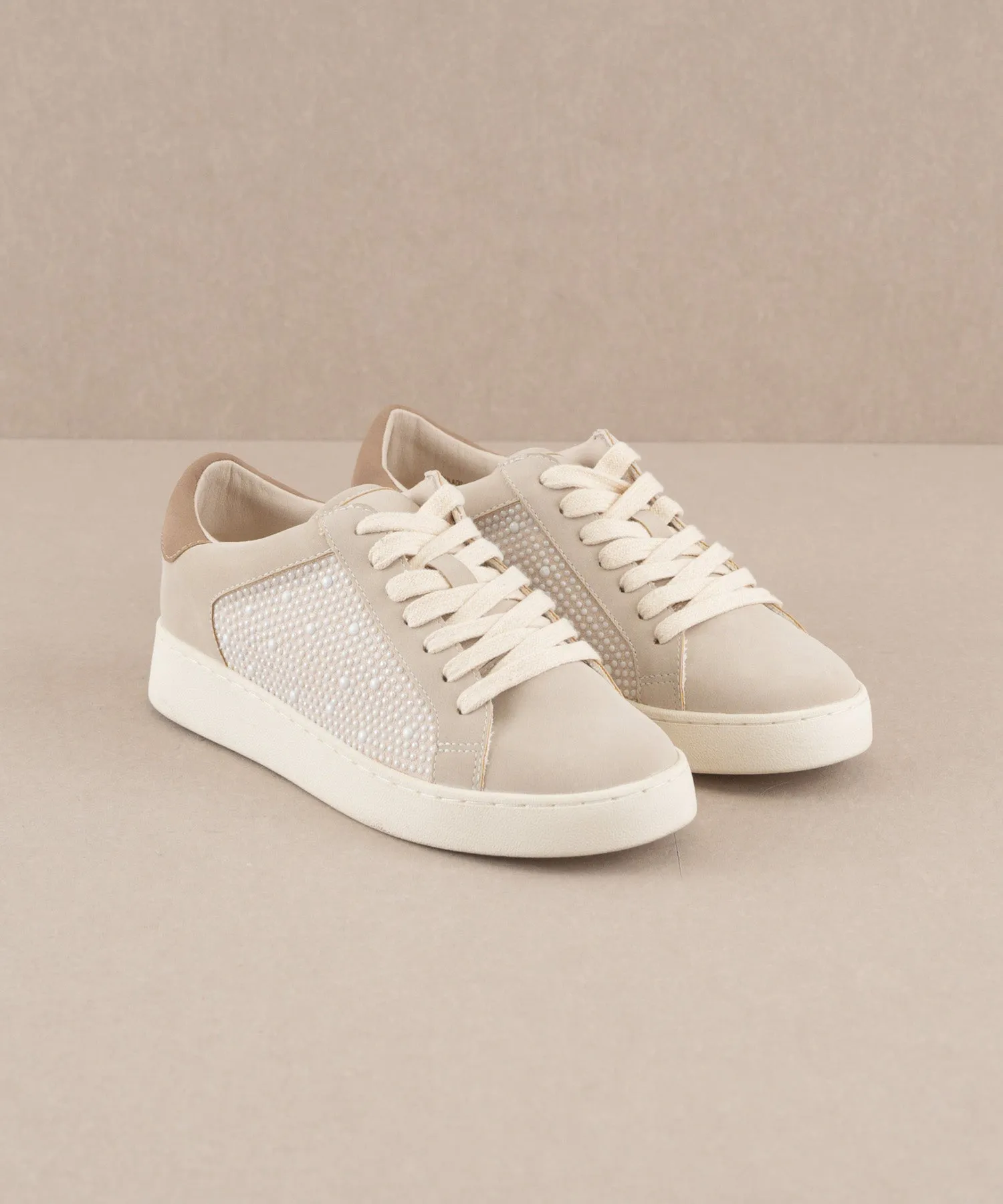 The Berne |  Light Grey Pearl studded paneled sneaker