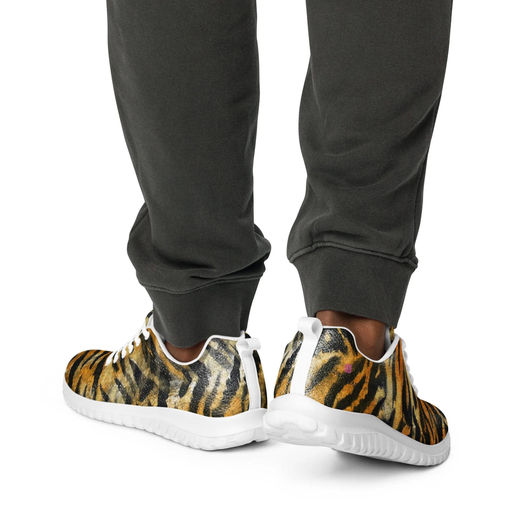 Tiger Striped Print Men's Kicks, Tiger Striped Animal Print Modern Breathable Lightweight Men’s Athletic Shoes (US Size: 5-13)