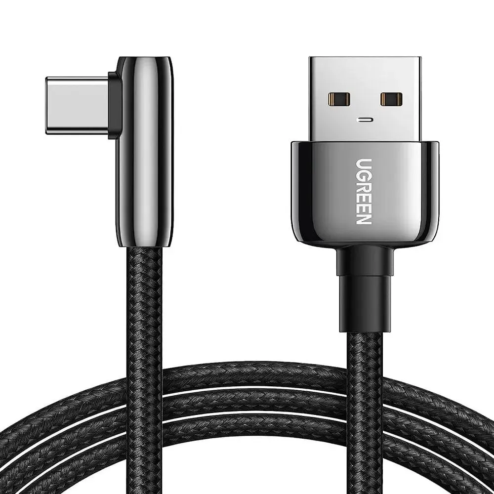 UGREEN 1m USB A 2.0 Right Angle  90 Degree Male to Usb C Male Braided Cable with Zinc Alloy Shell Compatible for Samsung Galaxy S10 S10e S9 Plus Note 9 8, LG G8 G7 V40 V20 V30, Moto Z Z3, Nintendo Switch etc. (70413)