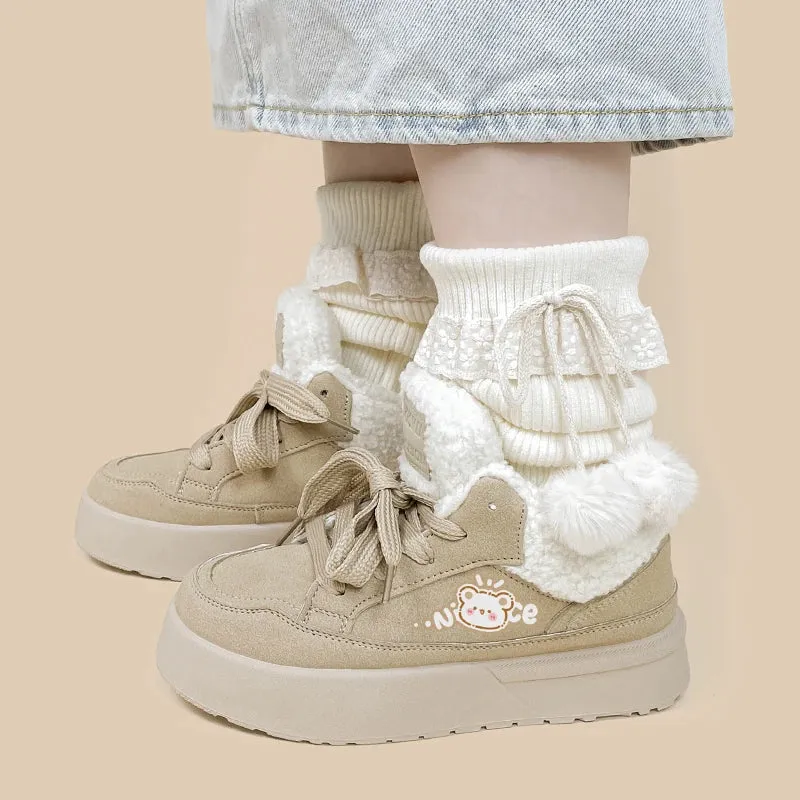 Ultra Chunky Beige Bear Plush Lined Sneakers - Women's