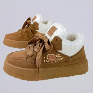 Ultra Chunky Brown Bear Plush Lined Sneakers - Women's