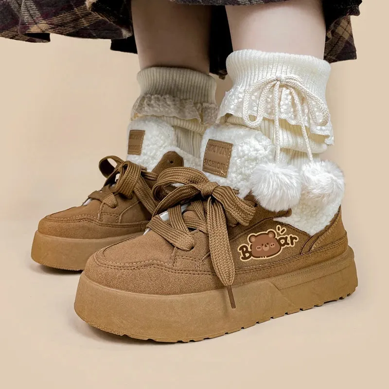 Ultra Chunky Brown Bear Plush Lined Sneakers - Women's