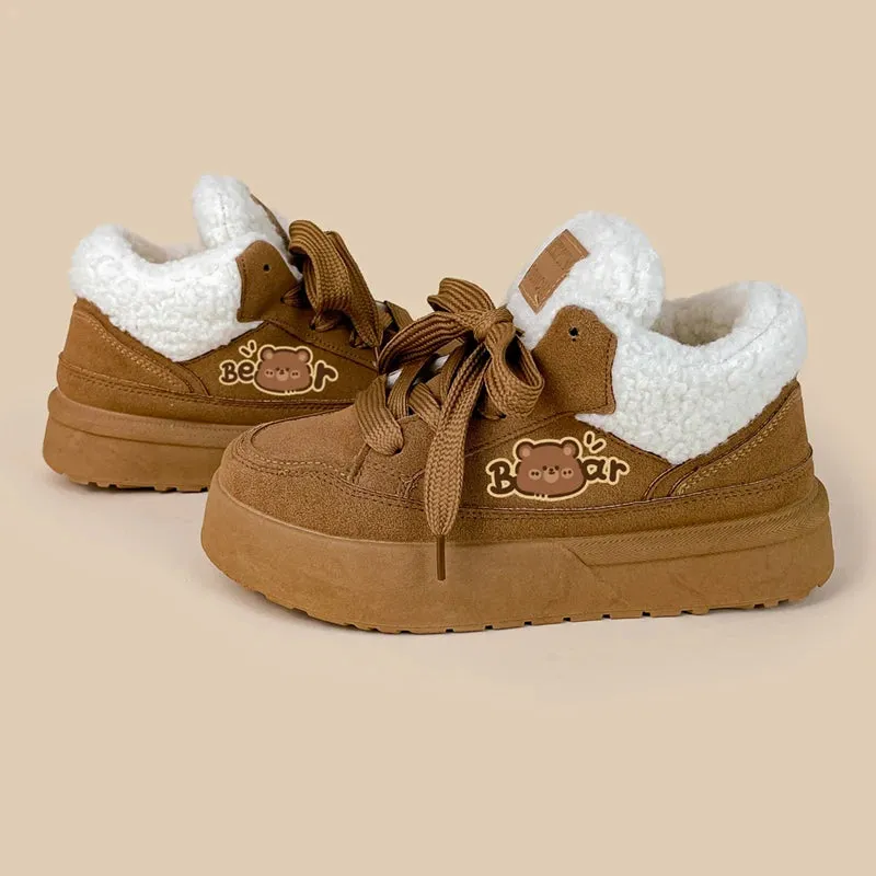 Ultra Chunky Brown Bear Plush Lined Sneakers - Women's