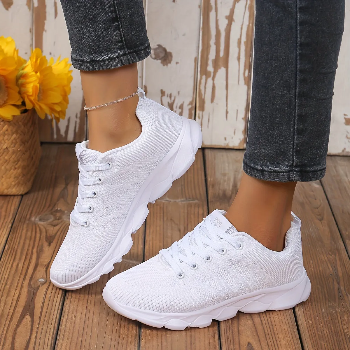 Ultra-Comfortable Women's Knitted Sneakers - Breathable, Flexible, Non-Slip, Soft Sole, Lightweight Lace-up Running Shoes for Walking, Jogging, and Casual Wear - Perfect for Outdoor Activities