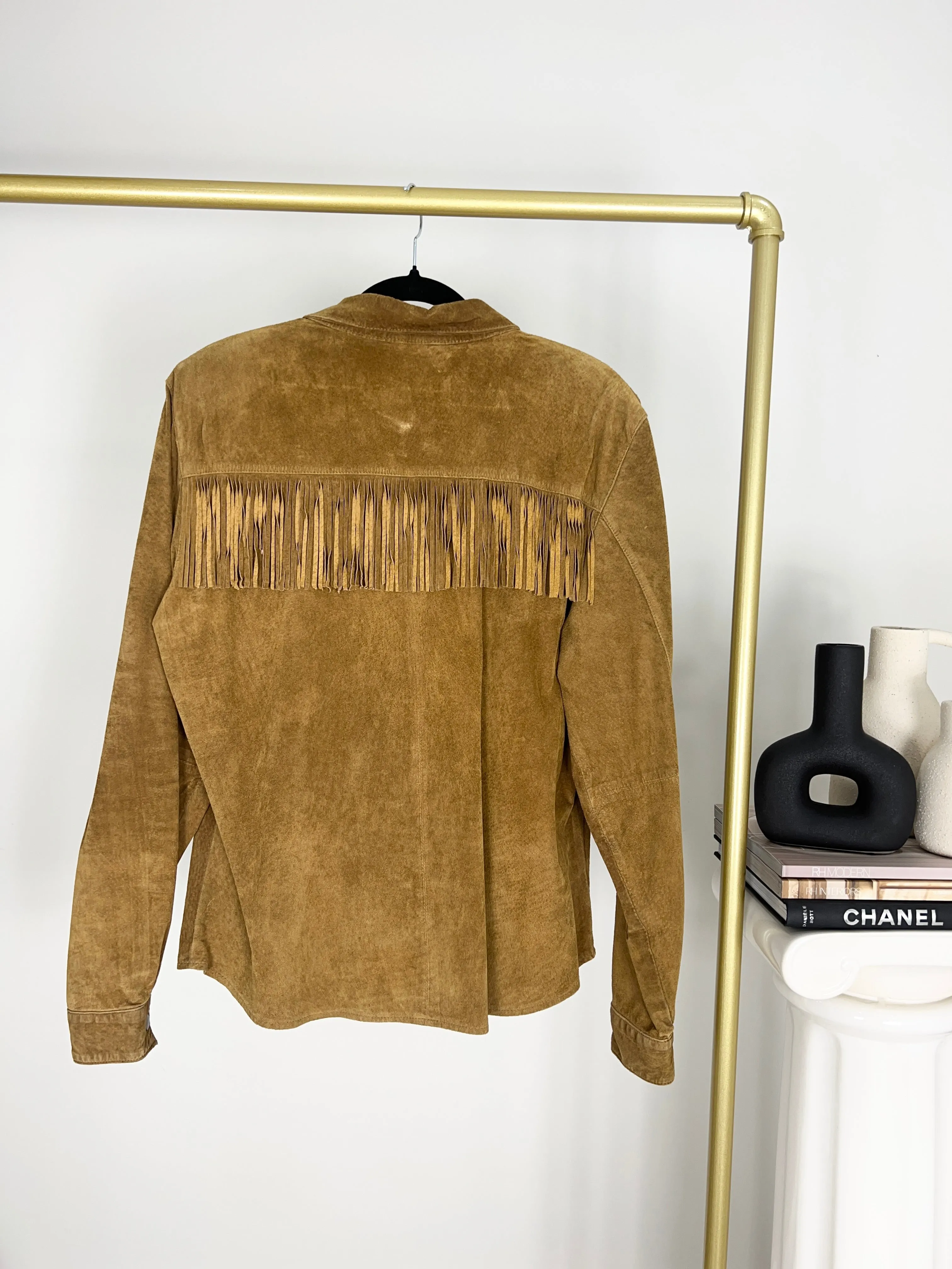 VINTAGE BROWN SUEDE LEATHER FRINGE JACKET