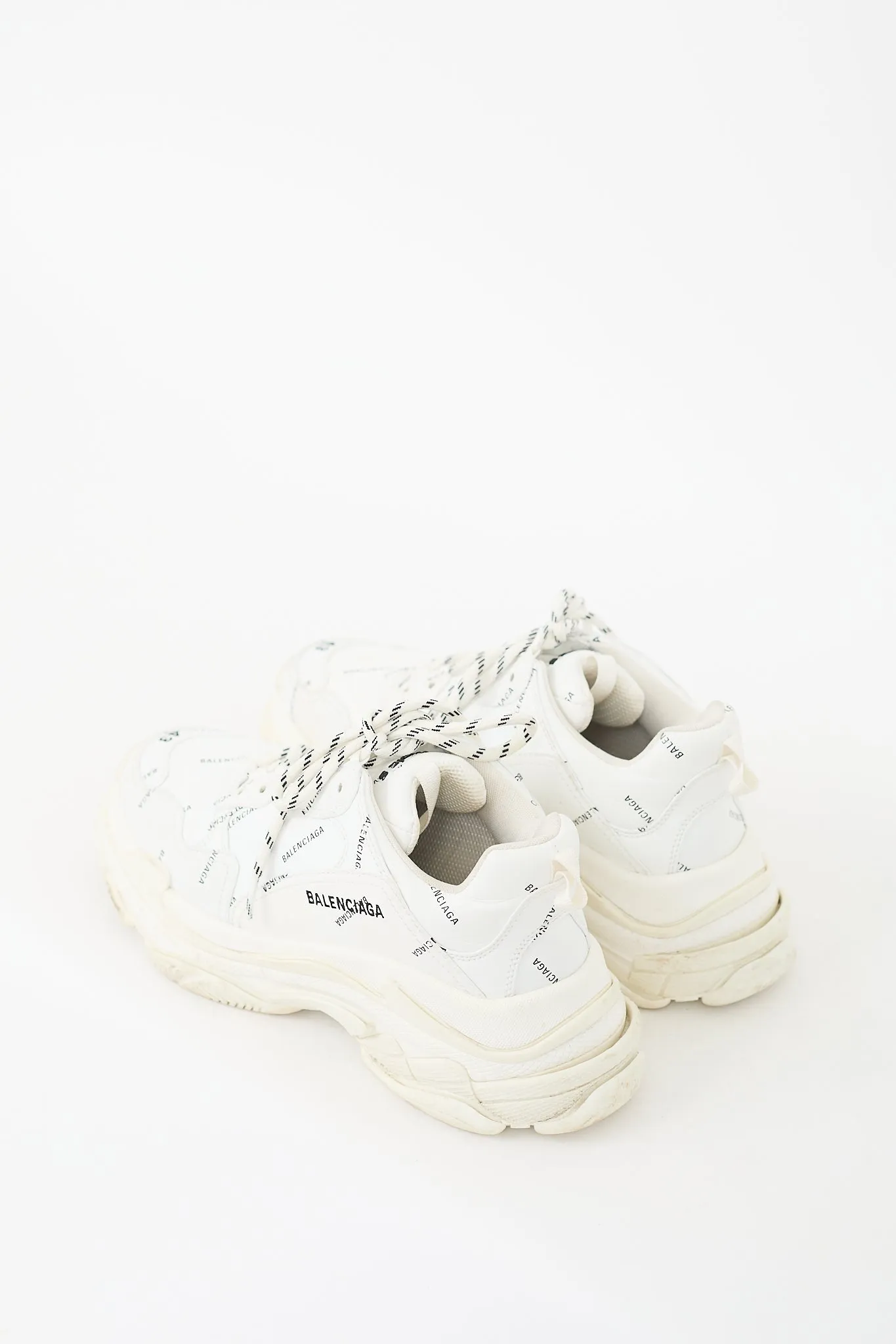 White & Black Allover Logo Triple S Sneaker