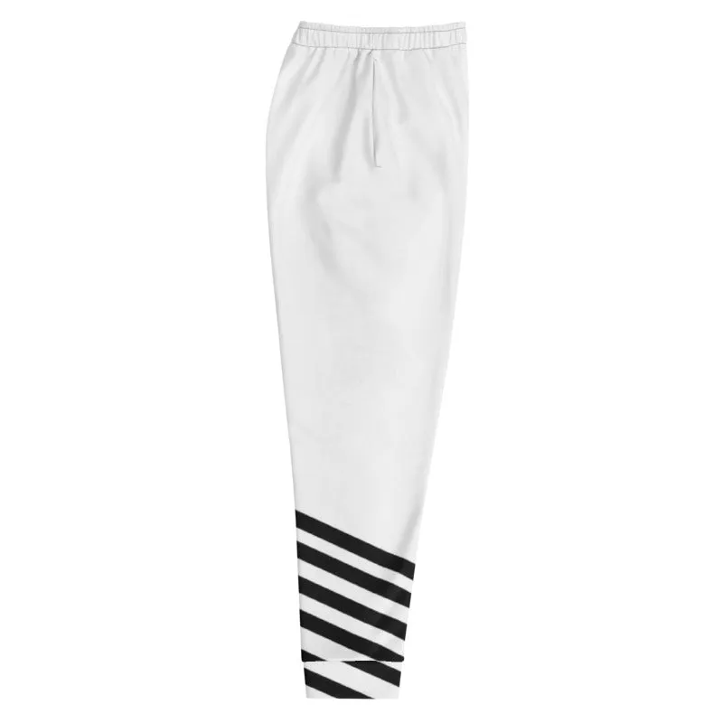 White Black Stripe Print Bestselling Stylish Men's Joggers Sweatpants Bottoms - Made in EU