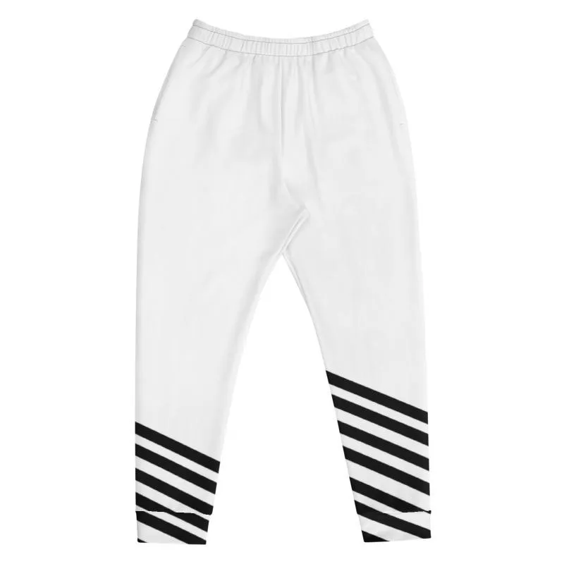 White Black Stripe Print Bestselling Stylish Men's Joggers Sweatpants Bottoms - Made in EU