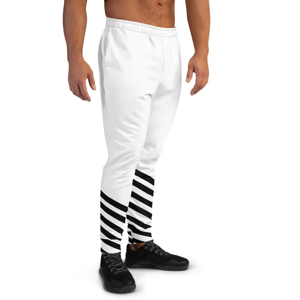 White Black Stripe Print Bestselling Stylish Men's Joggers Sweatpants Bottoms - Made in EU