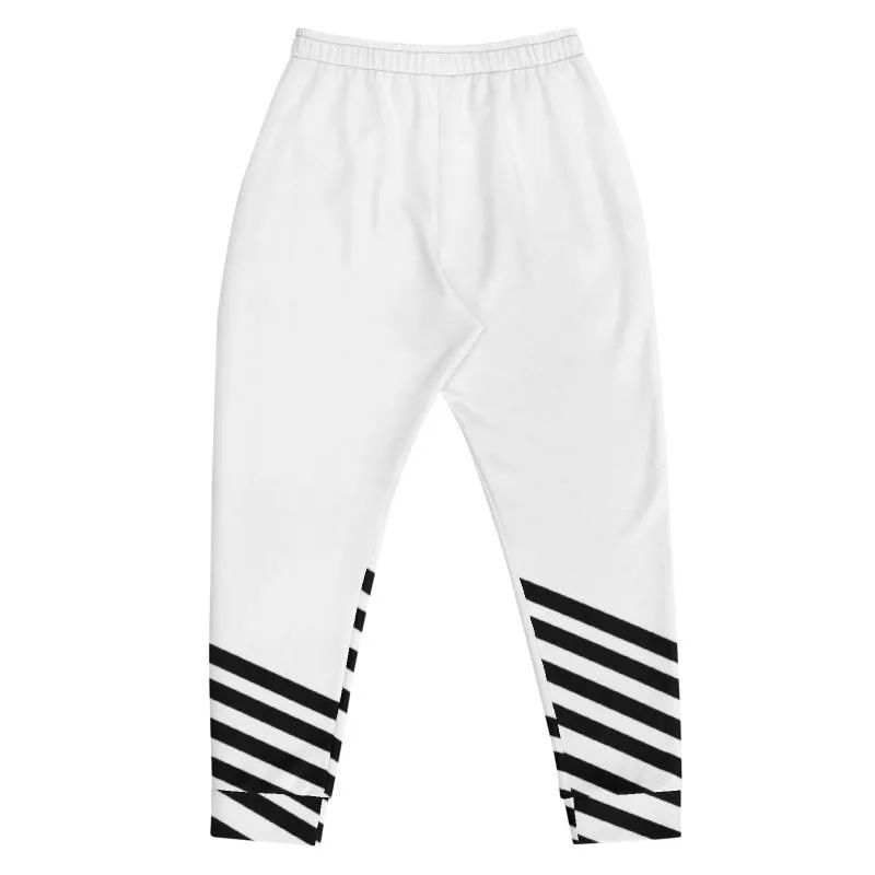 White Black Stripe Print Bestselling Stylish Men's Joggers Sweatpants Bottoms - Made in EU