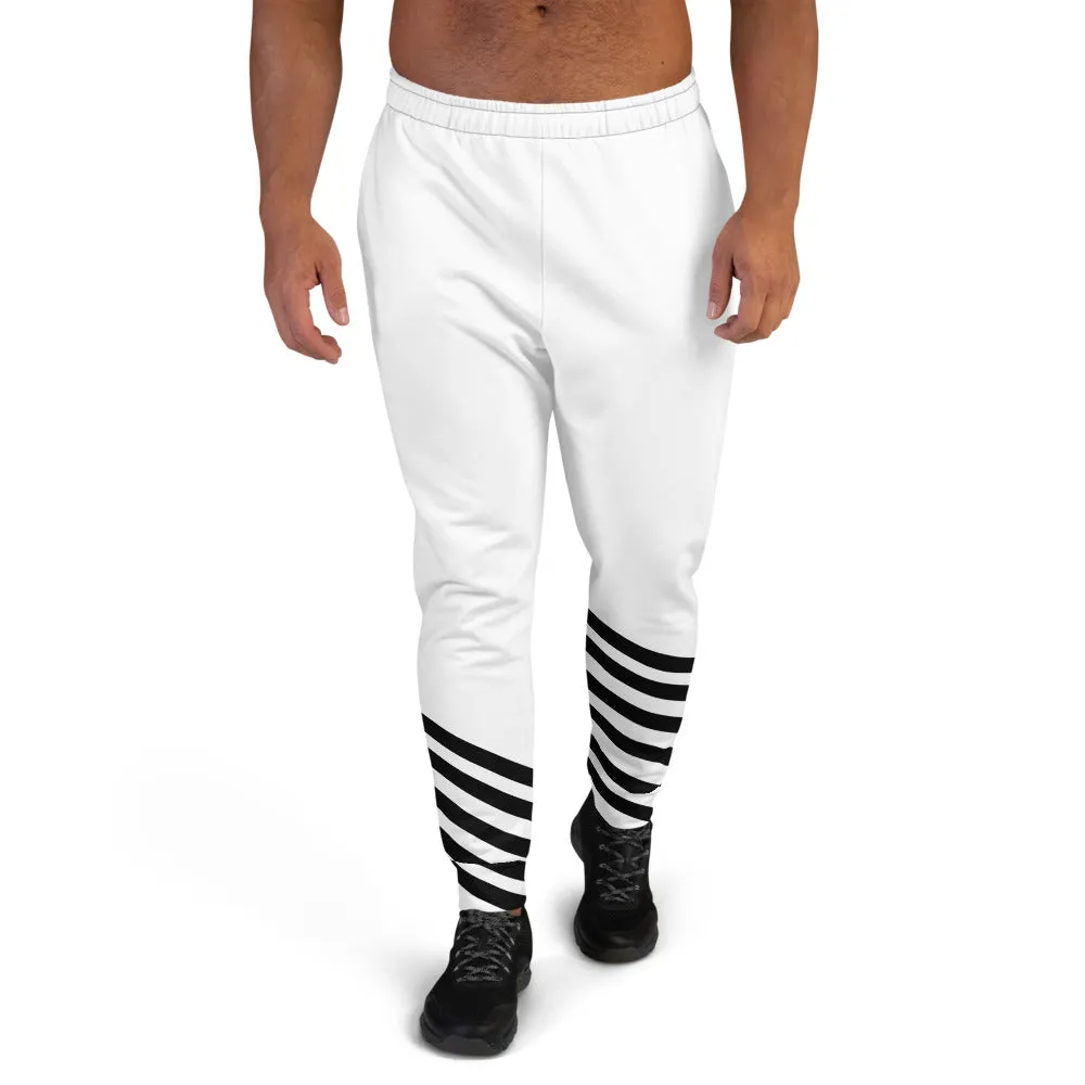 White Black Stripe Print Bestselling Stylish Men's Joggers Sweatpants Bottoms - Made in EU