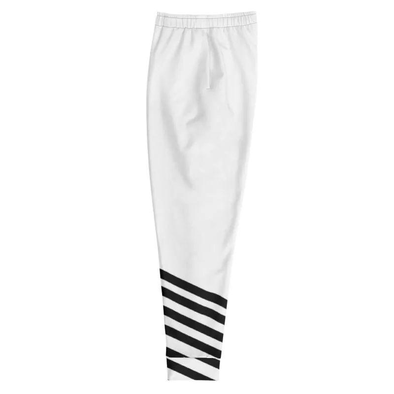 White Black Stripe Print Bestselling Stylish Men's Joggers Sweatpants Bottoms - Made in EU