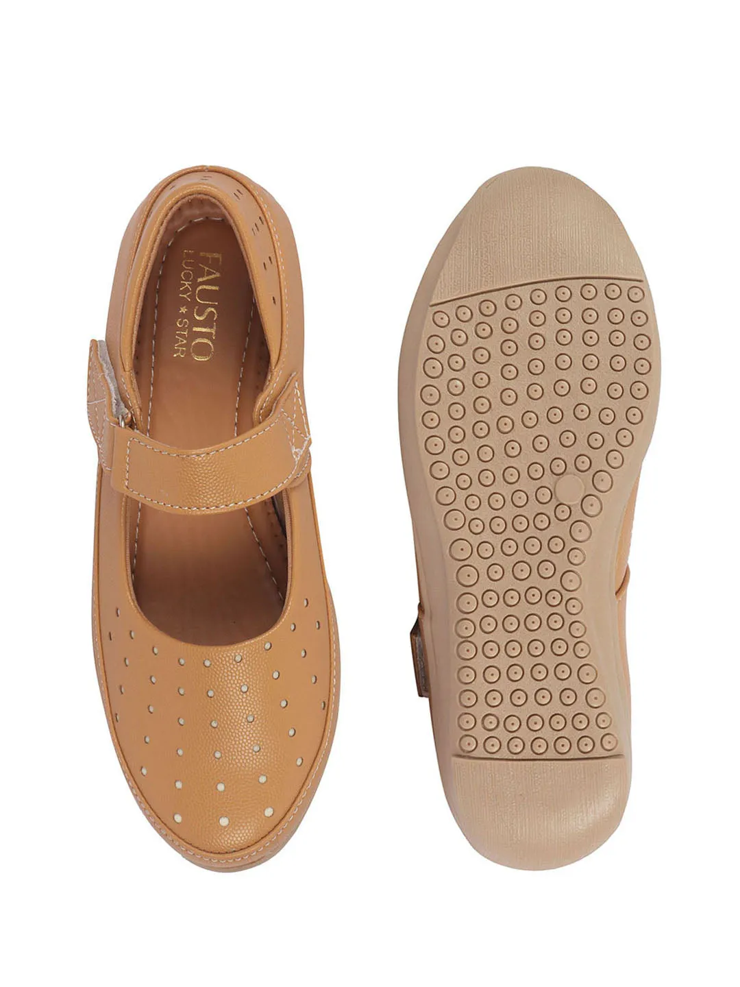 Women Beige Adjustable Strap Hook and Loop Round Toe Slip On Shoes|Casual Shoe|Office Shoe|Comfortable Shoe