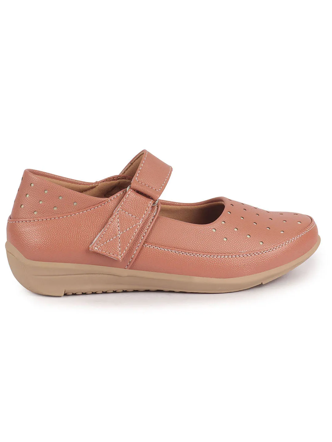 Women Peach Adjustable Strap Hook and Loop Round Toe Slip On Shoes|Casual Shoe|Office Shoe|Comfortable Shoe