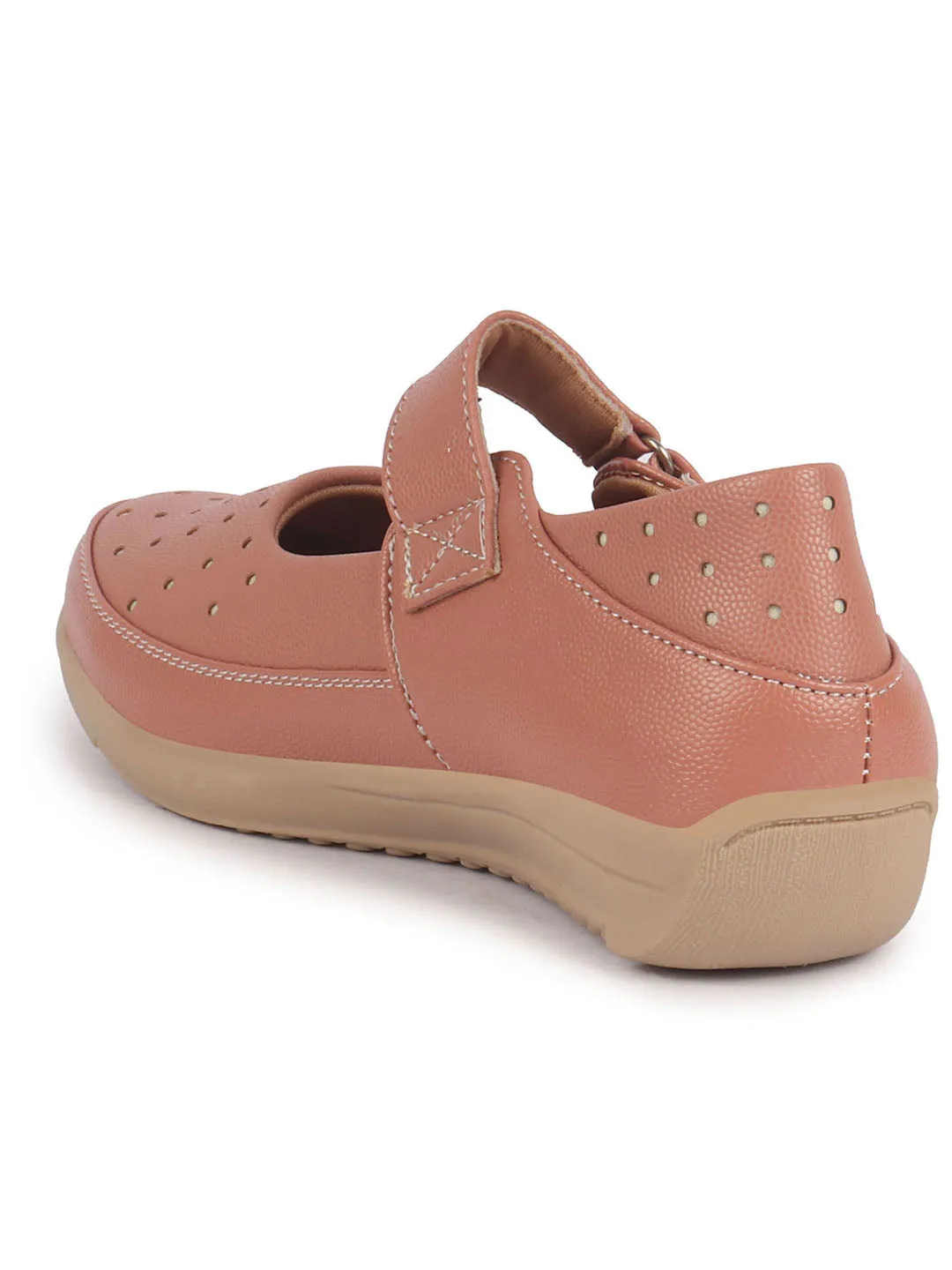 Women Peach Adjustable Strap Hook and Loop Round Toe Slip On Shoes|Casual Shoe|Office Shoe|Comfortable Shoe