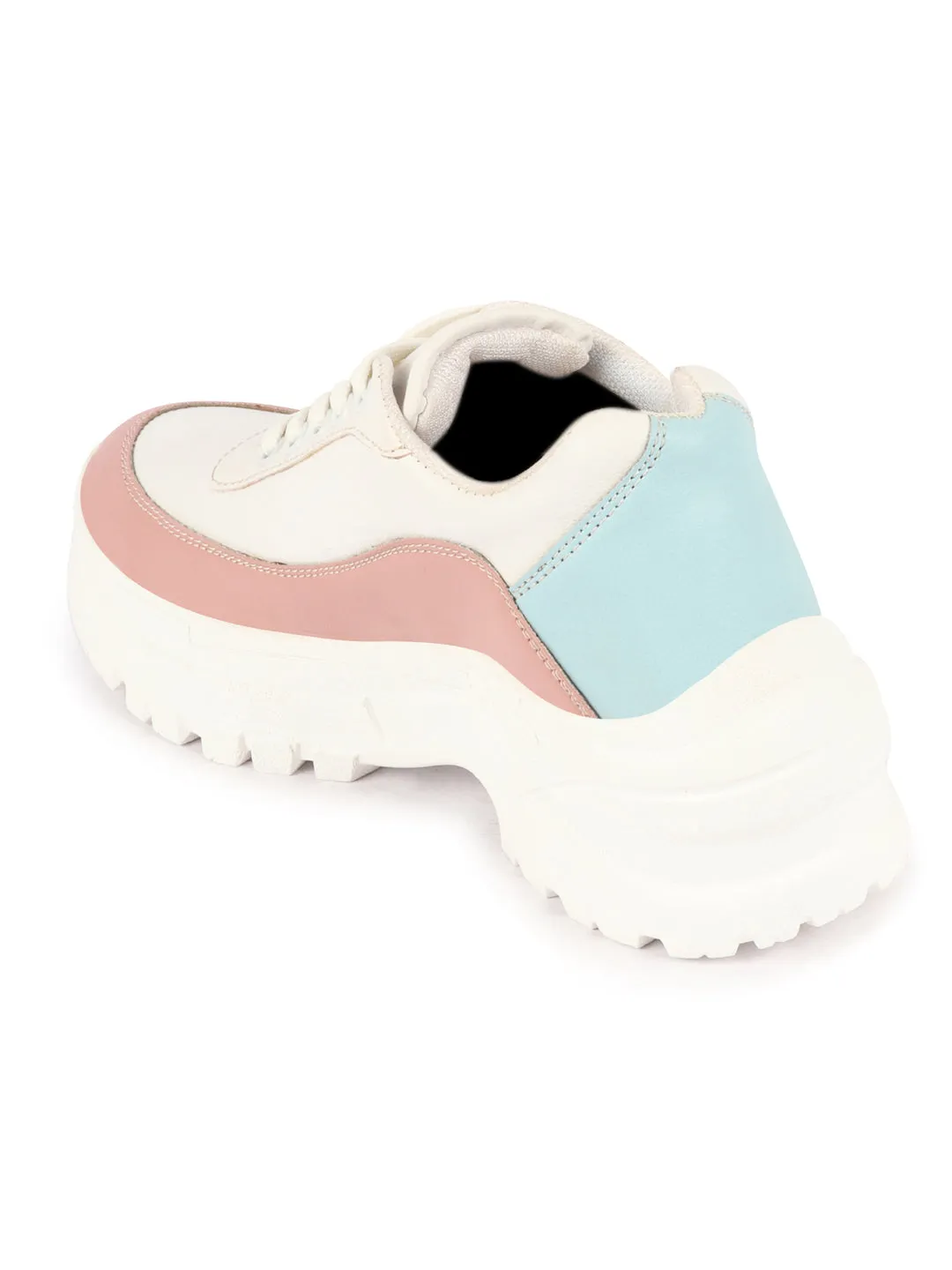 Women Peach Colorblocked Casual Lace Up Sneaker Shoes