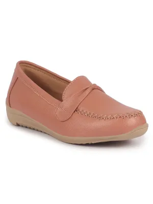 Women Peach Dress Formal Stitched Tie Buckle Strap Slip On Shoes|Memory Cushion Insole|Pull On Shoe|Office Shoe