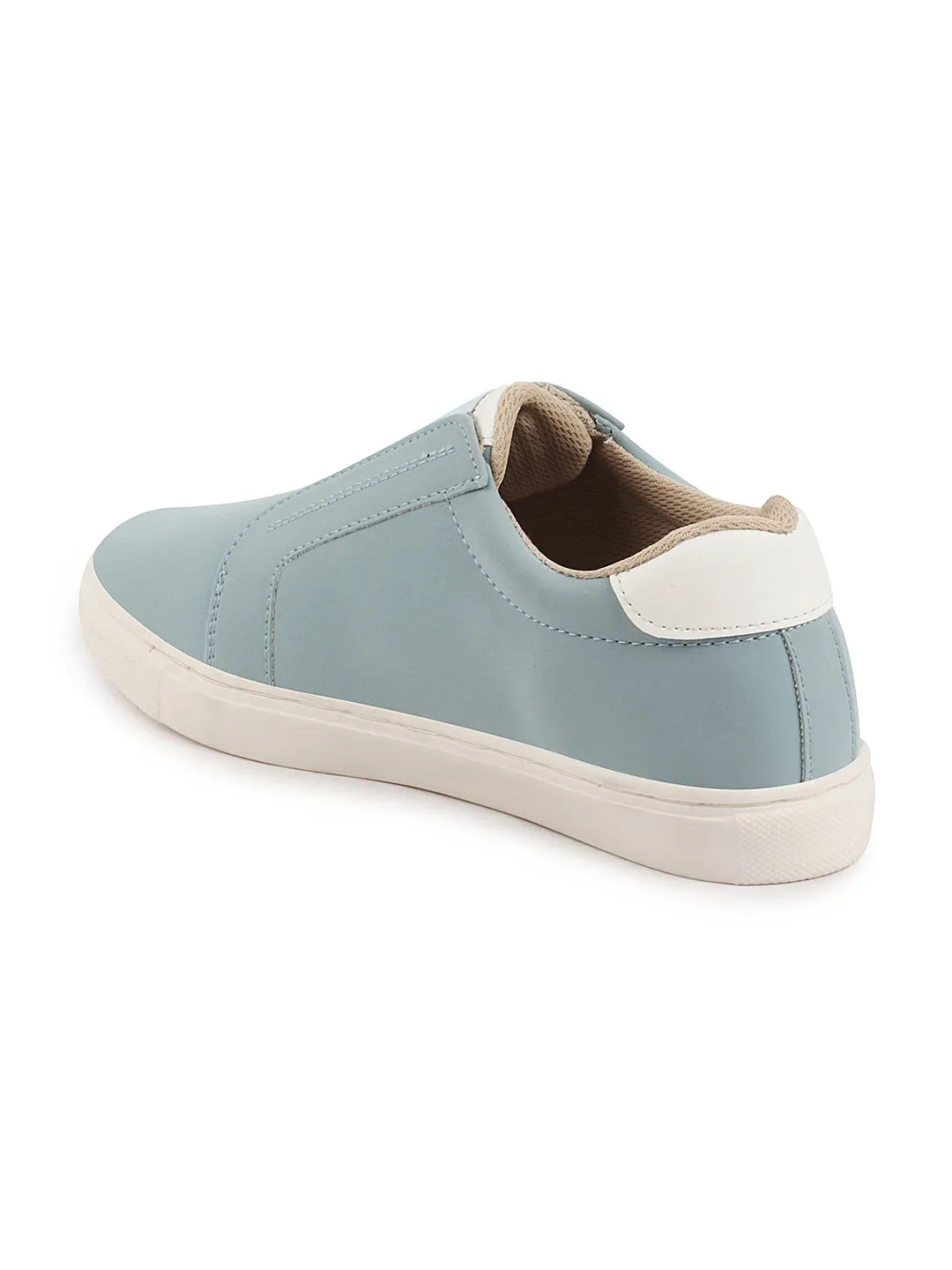 Women Sky Blue Elastic Closure Stitched Comfort Slip On Sneaker Shoes