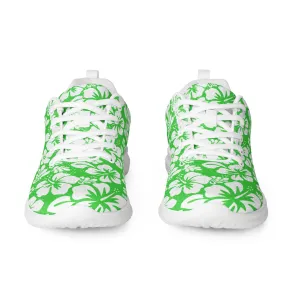 Women’s Lime Green and White Hawaiian Flowers Athletic Shoes