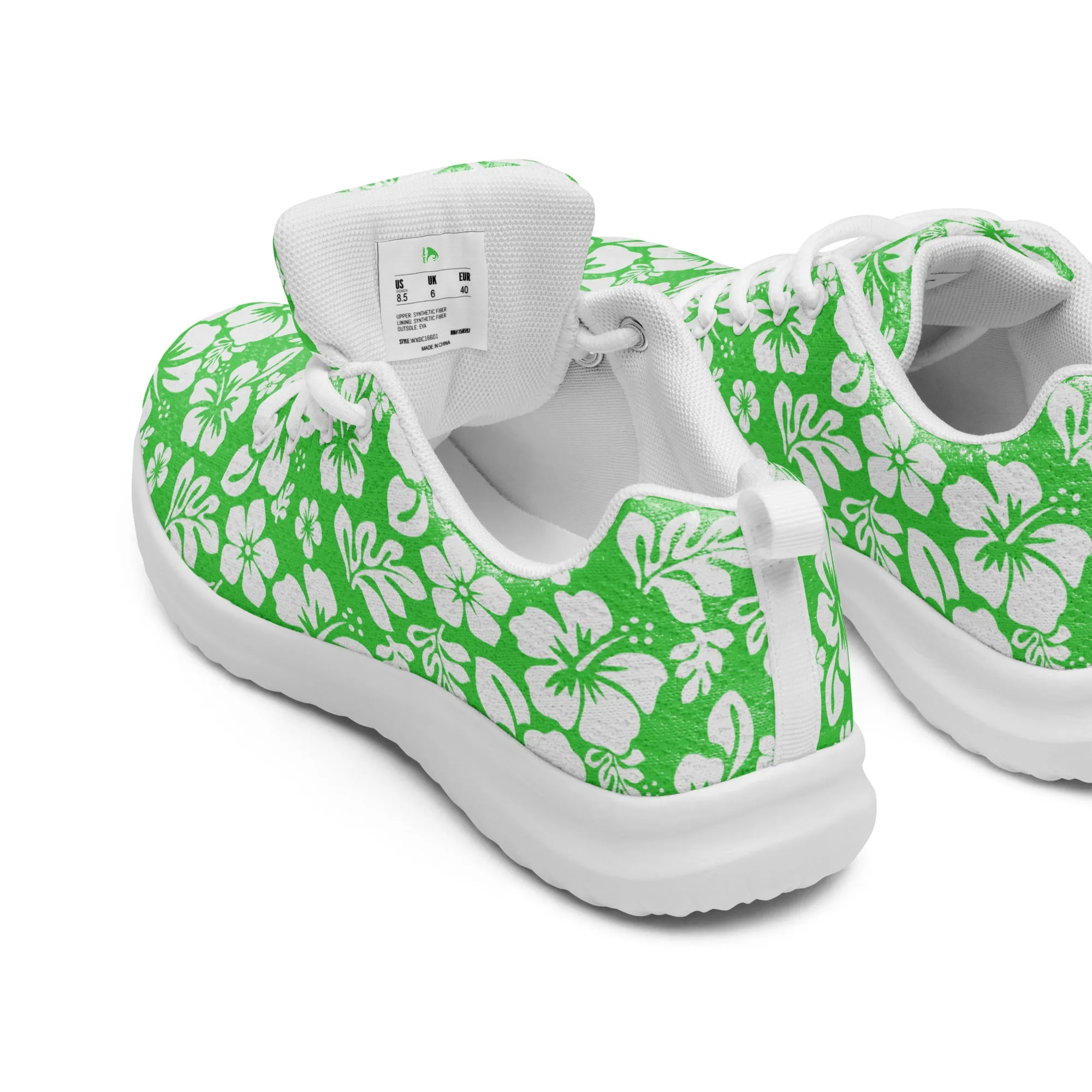 Women’s Lime Green and White Hawaiian Flowers Athletic Shoes