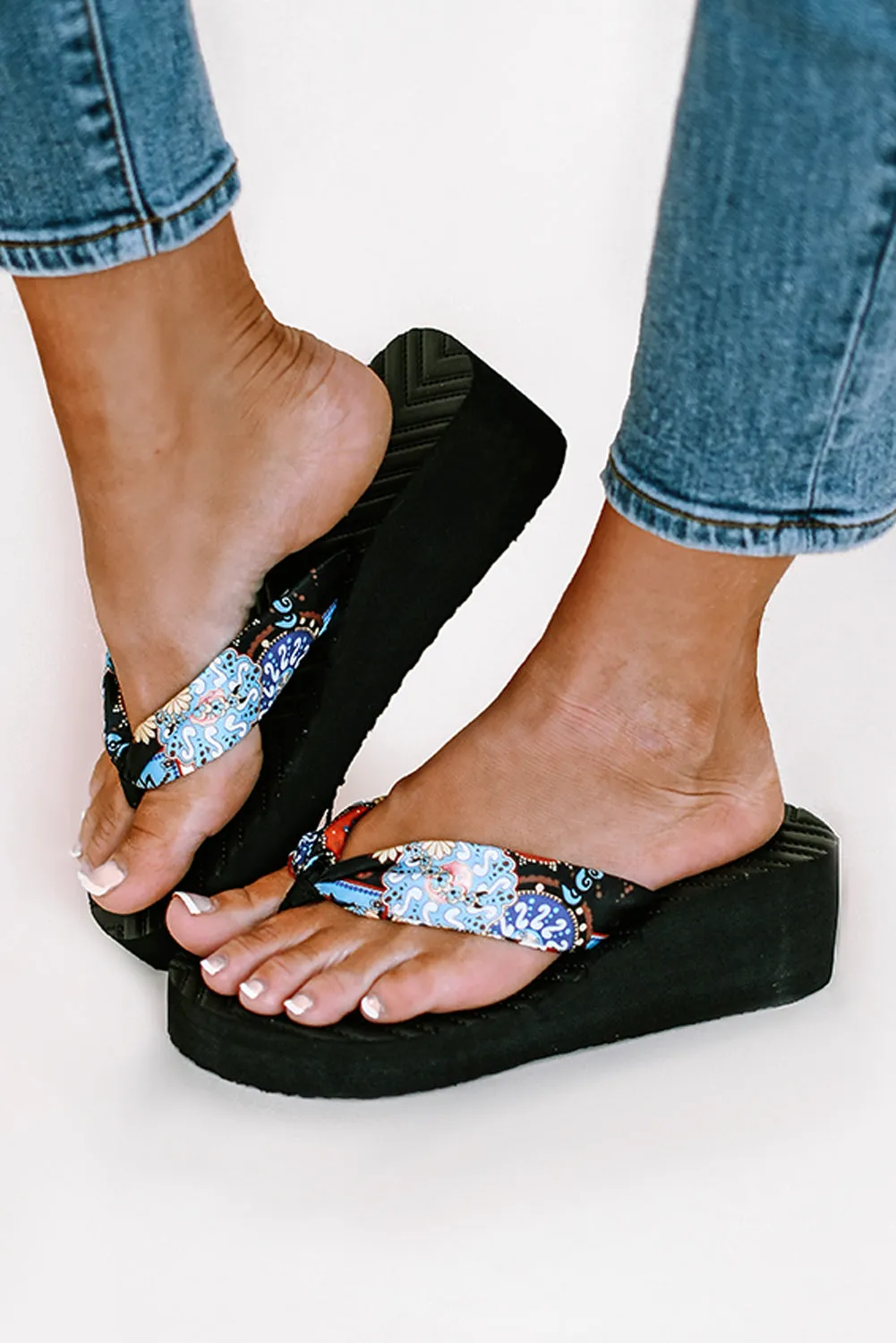 Women's Platform Flip Flop Holiday Vibe Print Wedge Summer Slippers