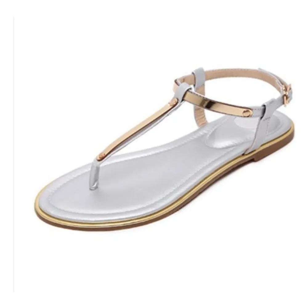 Womens Summer Flip Flops Faux Leather Sandals in Beige