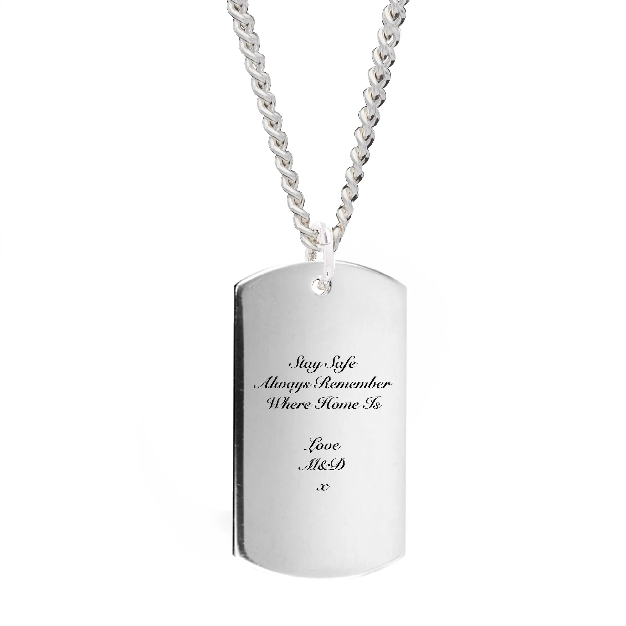 X-L Recycled Silver Dog Tag  Necklace With Enamel Compass