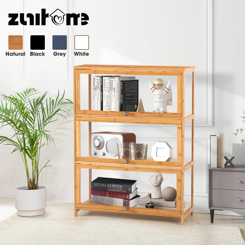 ZUNI 3-Tier Display Cabinet Storage Stand Rack White/Natural/Grey/Black