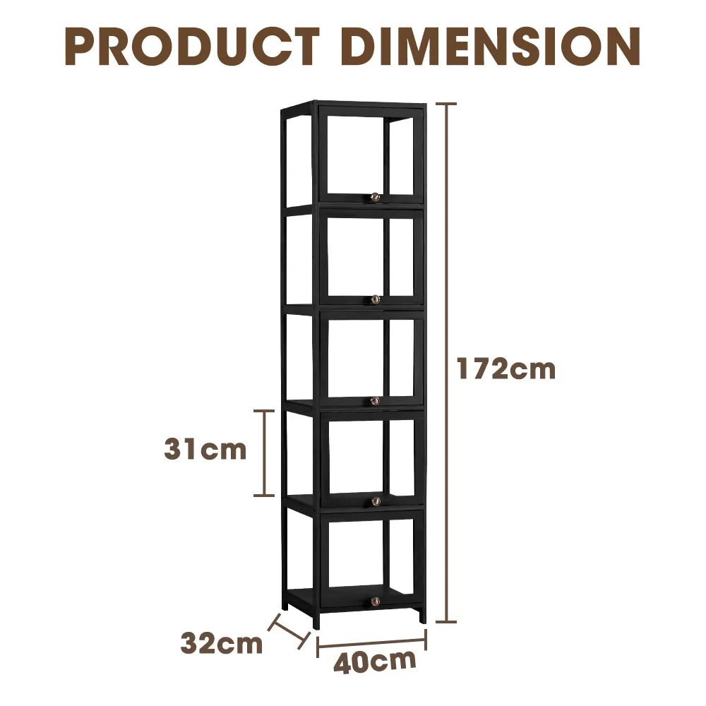 ZUNI 5-Tier Display Cabinet Storage Stand Rack Bookcase White/Natural/Grey/Black