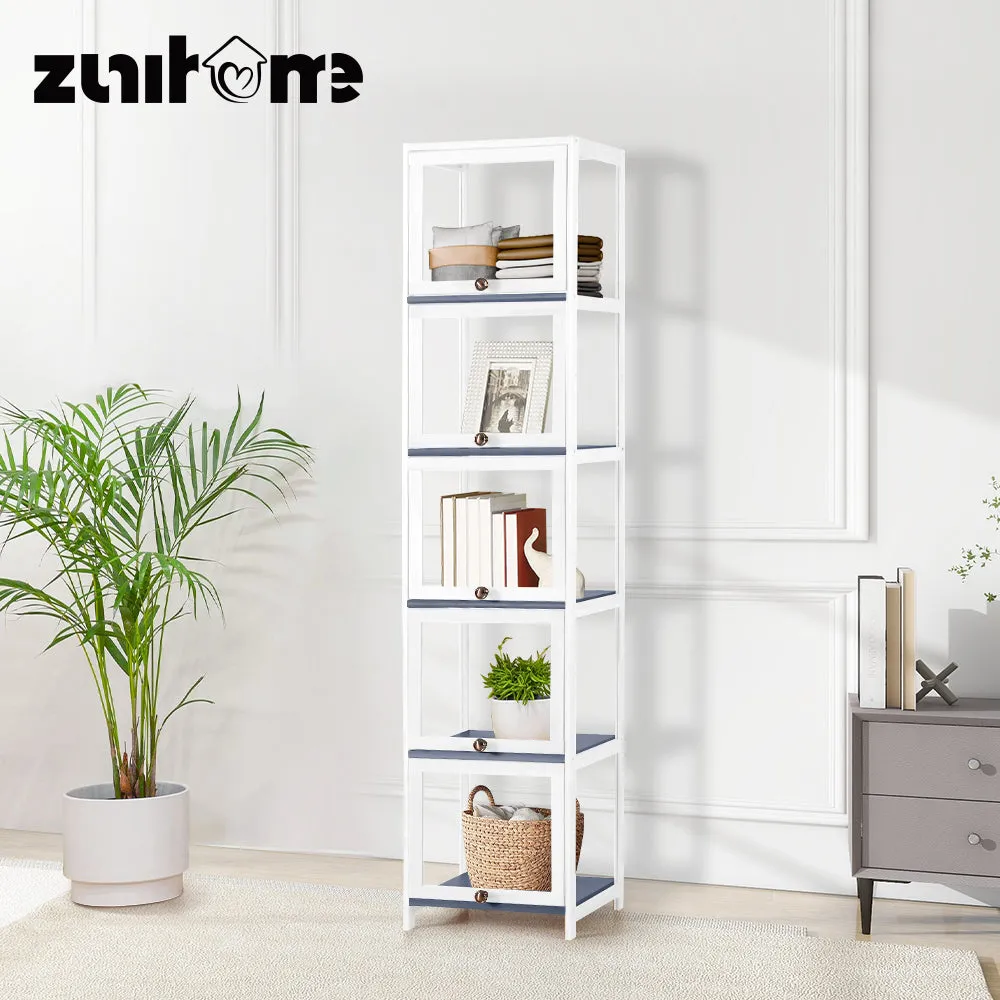 ZUNI 5-Tier Display Cabinet Storage Stand Rack Bookcase White/Natural/Grey/Black